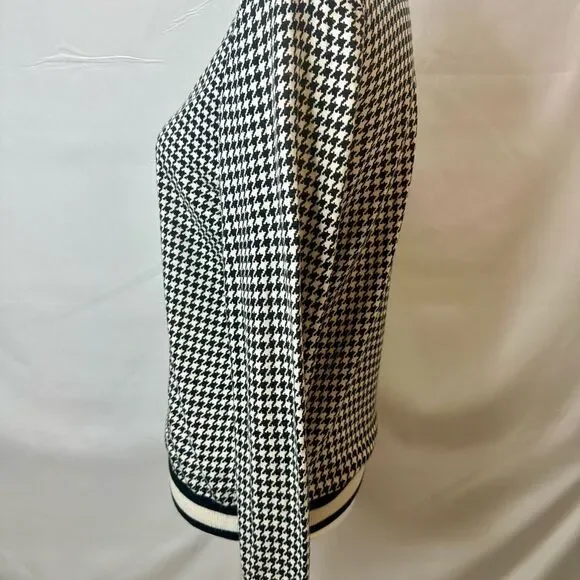 Talbots Cardigan Top Women Medium Black Houndstooth Plaid Cotton Career Casual - Picture 7 of 11